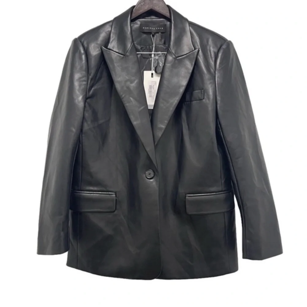 Endless Rose Vegan Leather Oversized Blazer Black Medium NWT - Picture 2 of 4